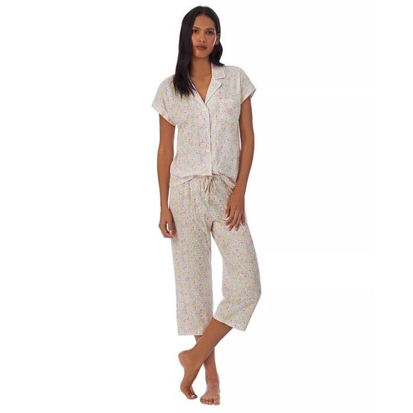 New! RALPH LAUREN Women's Floral 2-Piece Knit Pajamas PJ Set Top Capri Pants MED - Picture 1 of 3